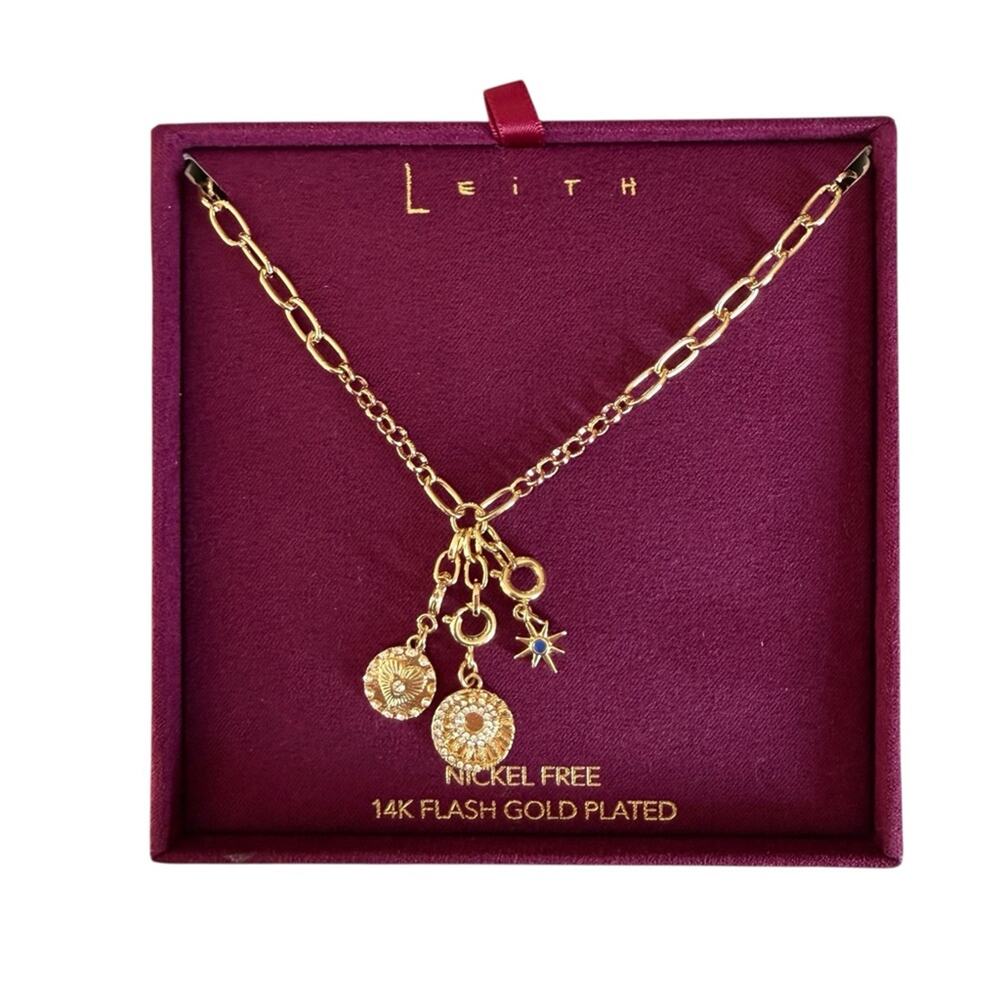 Leith Gold Plated Charm Necklace Layered Chain Giftable Jewelry NWT